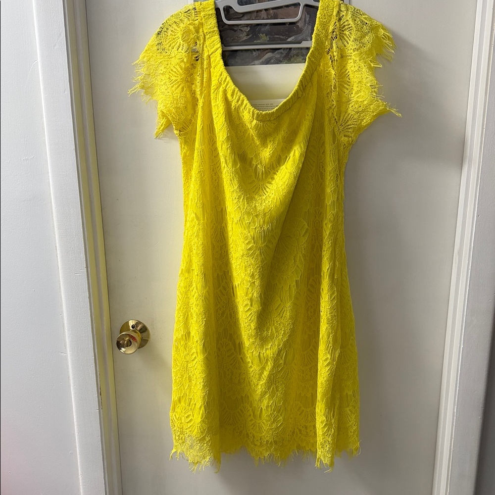 City Chic Vibrant Yellow Lace Mini Dress